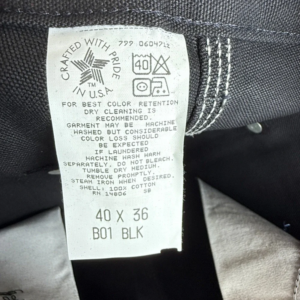 Carhartt B01 BLK Double Front Work Dungaree Pants Black 40x36 USA NWT - Picture 4 of 8